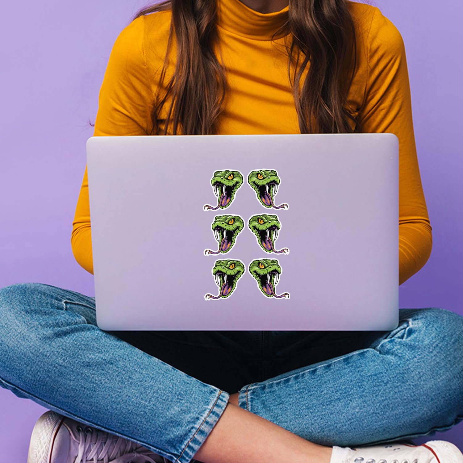 6 Stück Vinyl-Aufkleber Mit Grüner Viper – 5 Cm Cartoon-Tierdesign Für Laptop, Auto & Basteln