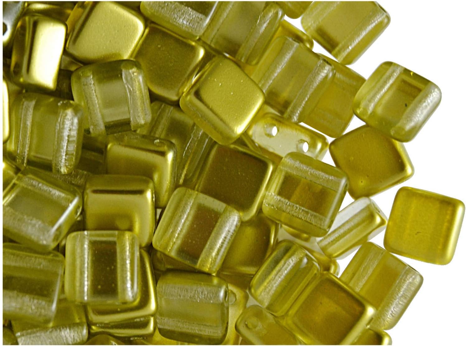 40 Pieces Czech Glass TwoHole Tile Beads Estrela 6x6x3.2mm Gold