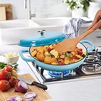 Vista 8 de Cacerola Braseadora de Hierro Fundido, 3.8 Cuartos, Sartén Cacerola de Servicio Pesado con Tapa y Asas Dobles, Olla de Cocina con Superficie