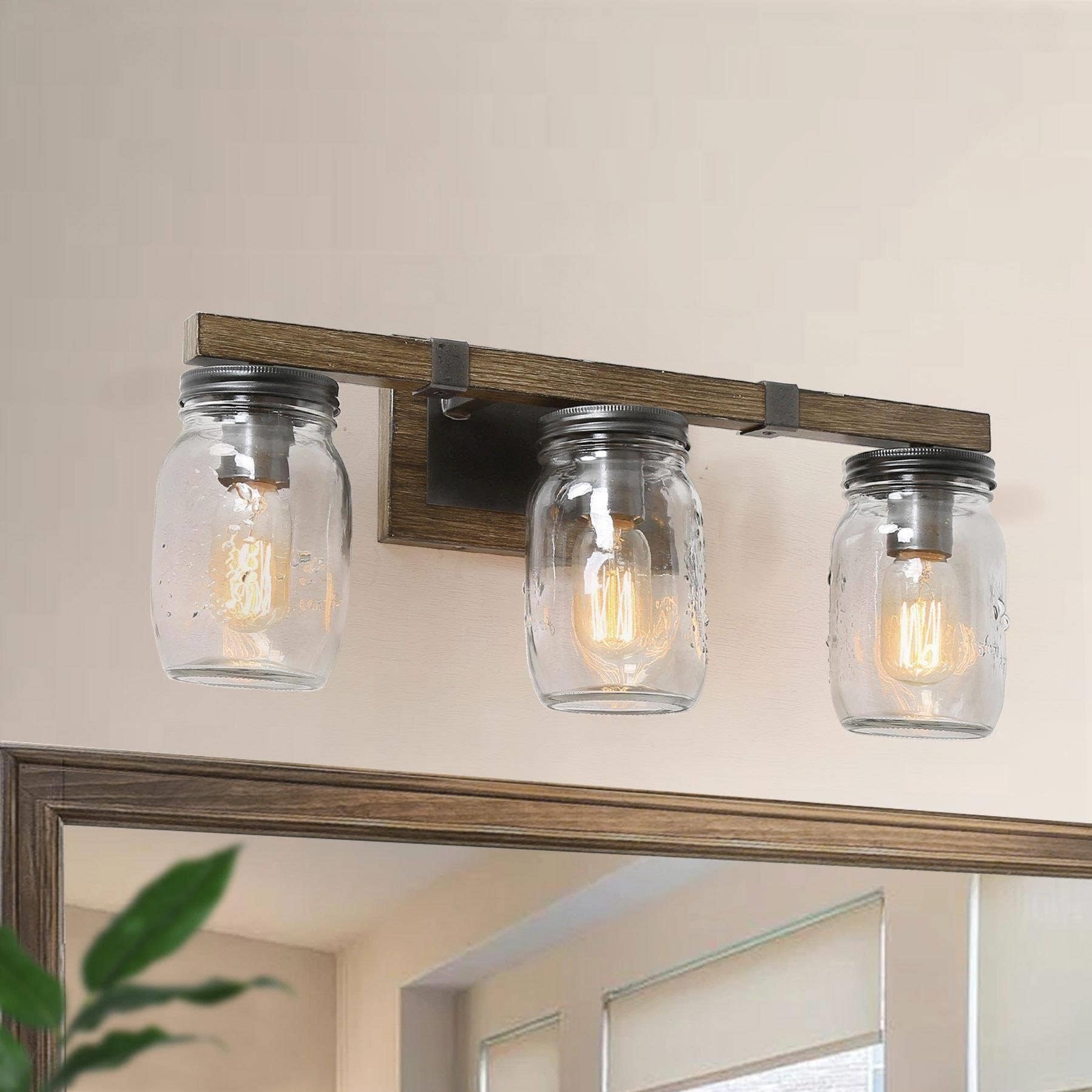 Bathroom Vantiy Light Fixtures, 3Light Farmhouse Mason Jar Vanity