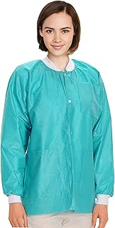 AMZ Teal Disposable Lab Jackets for Adults, XX-Large. 10 Pack of 45 GSM SMS Disposable Jackets Dental. Breathable Unisex Disposable Lab Jacket with Knitted Cuffs, Collar, 3 Pockets