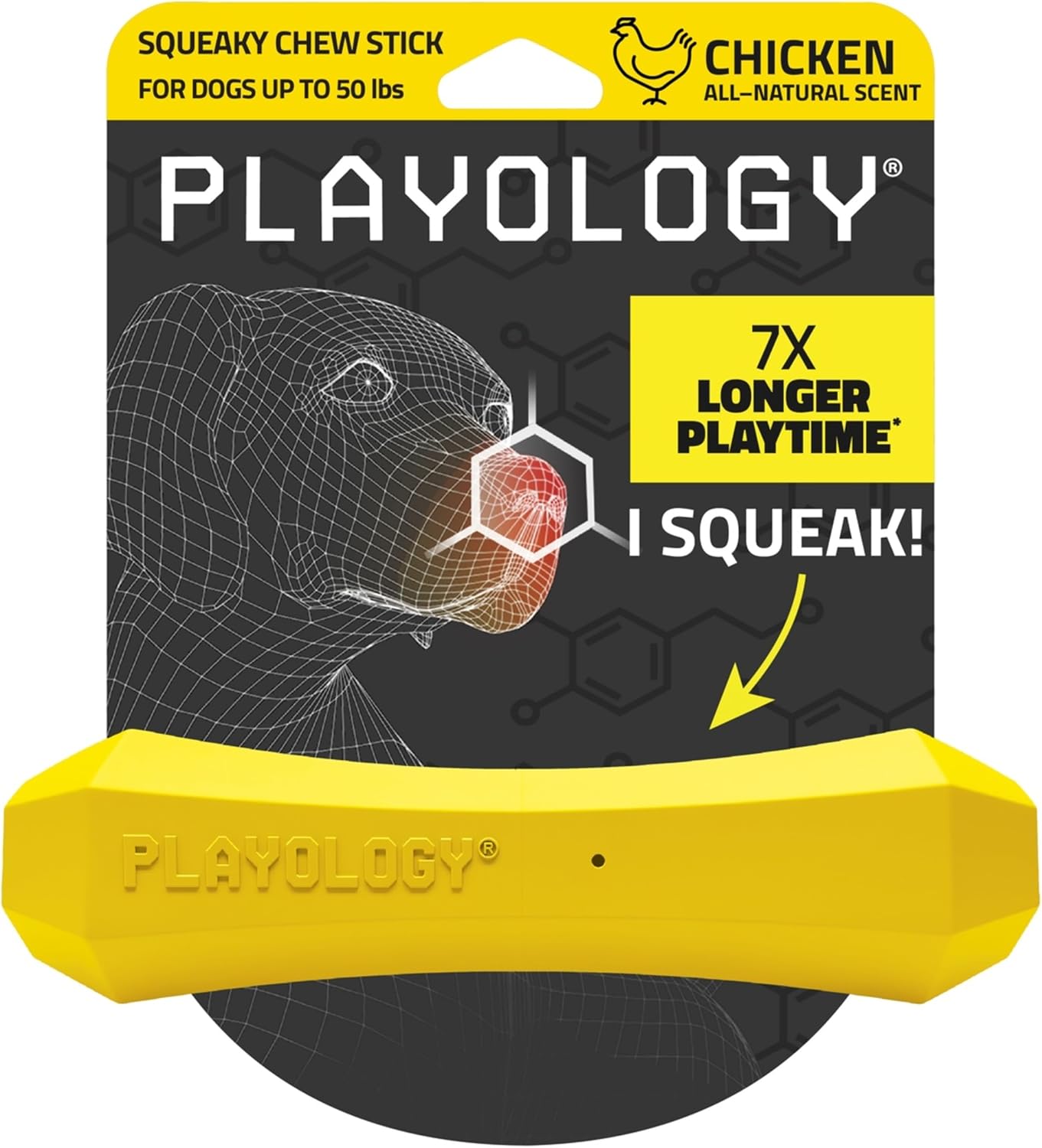 Playology Squeaky Chew Stick - Scented Dog Toy - Medium, Chicken Scent