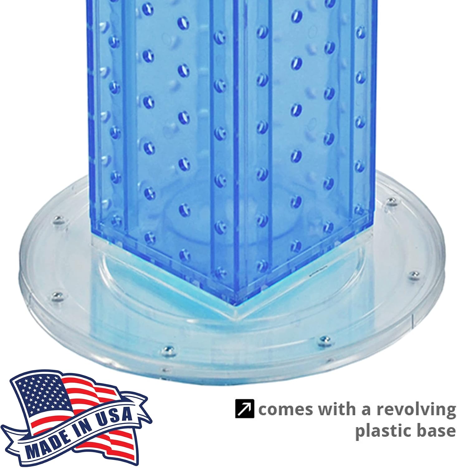 Azar Displays 700220-BLU-2C16 Four-Sided 4”W x 12” Revolving Pegboard Tower Kit Counter Display with 16-Pack of 2 inch Locking Hooks, Blue