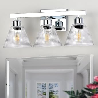 Dalouguan 3-Light Modern Bathroom Vanity Lights, Nickel Bathroom Light Fixtures with Clear Glass Shade, Farmhouse Wall Sconces for Mirror Kitchen Bedroom Living Room