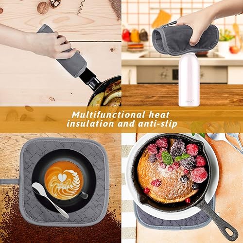 Miniatura 4 de Oven Mitts and Pot Holders Set 4Pcs, Oven Mitt 572F Heat Resistant for Kitchen, Soft Cotton Lining Oven Gloves with Non-Slip Silicone Surface for