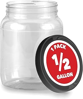 Stock Your Home Half Gallon Clear Plastic Jars with Lids (1 Pack) 64 oz Wide Mouth Large Jar with Lid, Big Container for Candy, Cookies, Arts & Crafts, Bartender Money Tips, Kitchen & Pantry Storage