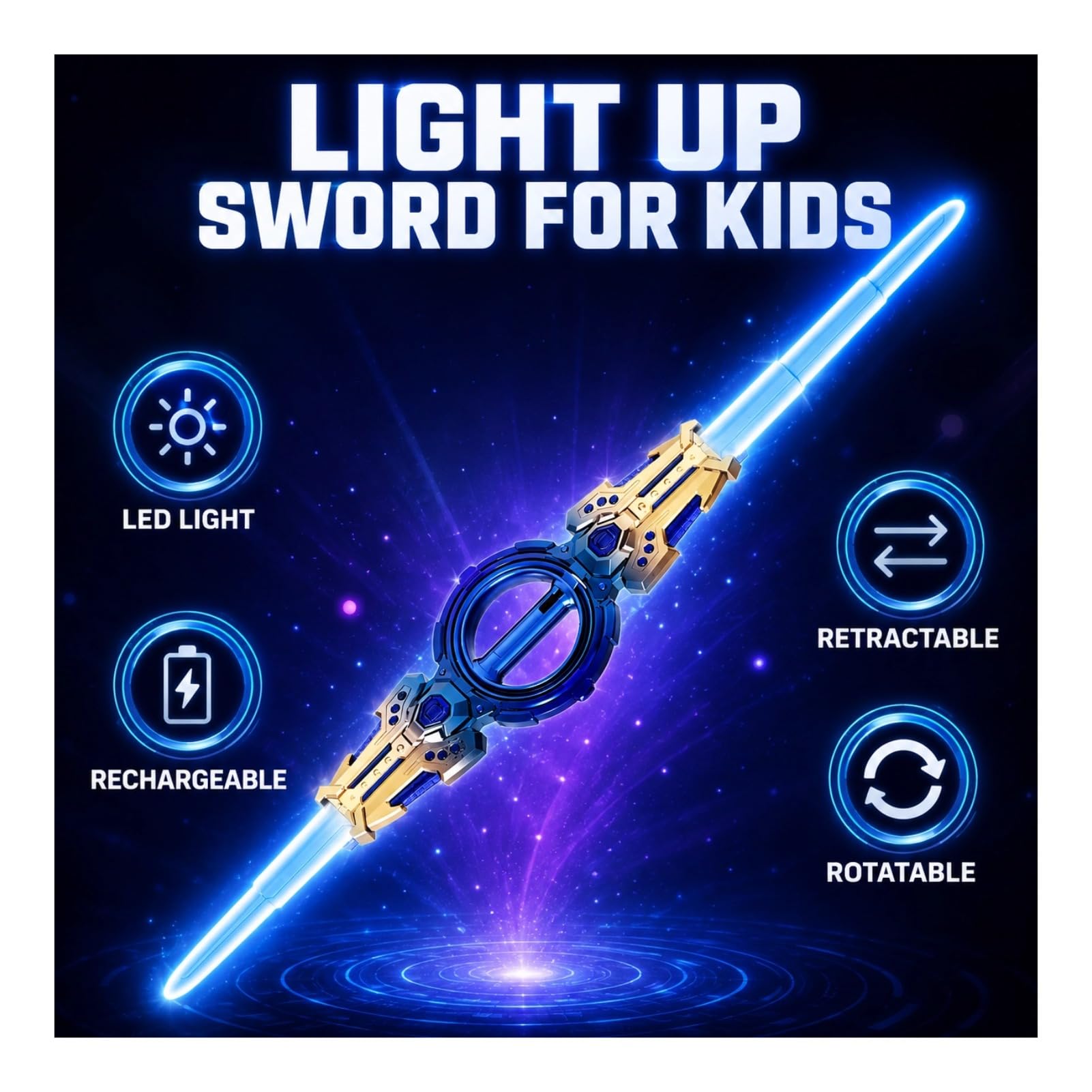 Cuifati Spada per Bambini, Spada Giocattolo Retrattile a LED, Katana, Spada Rotante Ricaricabile con luci per Bambini e Bambine
