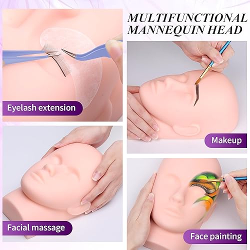 Miniatura 2 de Kit de extensión de pestañas para principiantes, juego de suministros de extensión de pestañas profesional con cabeza de maniquí, extensión de