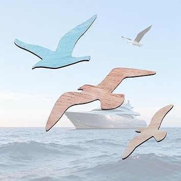 OQUQO 3Pcs Wooden Seagull Wall Art Decor Set, Rustic Coastal Birds with Metal Hooks, Beach House Bathroom Ocean Theme Hanging Decoration GreenSeagull