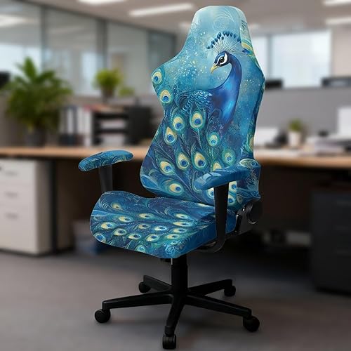 Miniatura 4 de Peacock Gaming Chair Slipcover with Zipper Computer Chair Covers Strtchable 4pcs Ergonomic Gamer Chairs Protector for Adults,Blue
