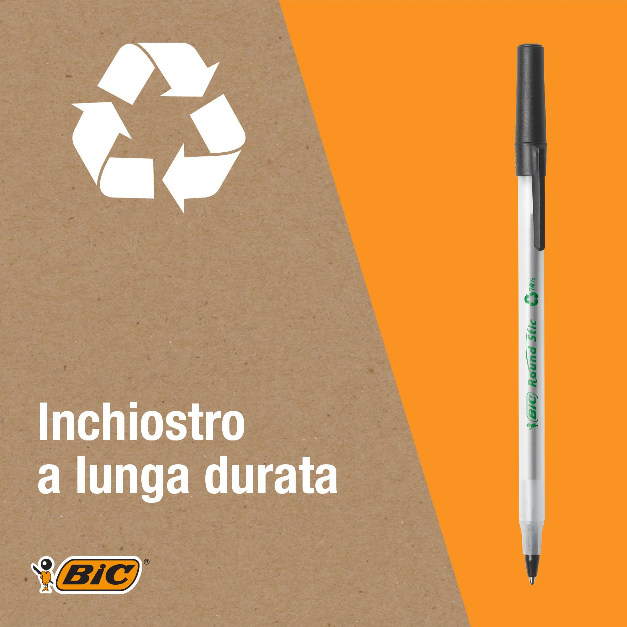BIC Ecolutions Round Stic, Penne Nere a Sfera, 74% di Plastica Riciclata, Punta Media 1 mm, 60 Unità, Cancelleria Ufficio