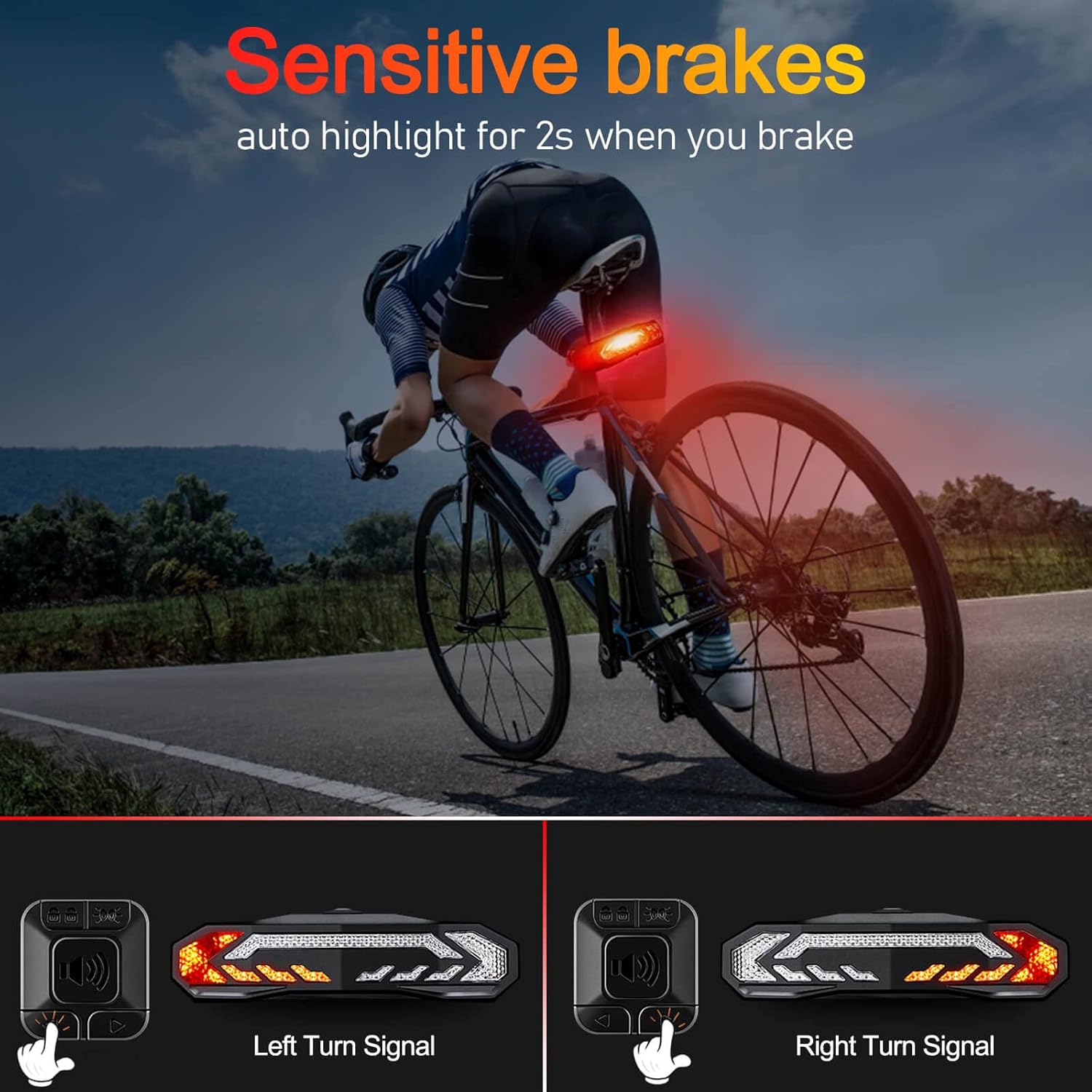 2 Pack Vibration Sensing Bike Alarm with Remote and Ultra Bright Smart Bike Tail Light with Turn Signals