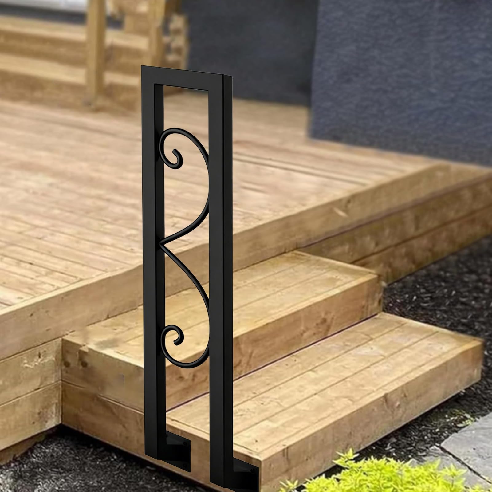 Marxan One Color Black Wrought Iron Front Porch Handrail, Modern Metal Stair Railing For Indoor Outdoor Steps, Side Mount U-Shape Hand Rail Support Rod(85Cm/33In)