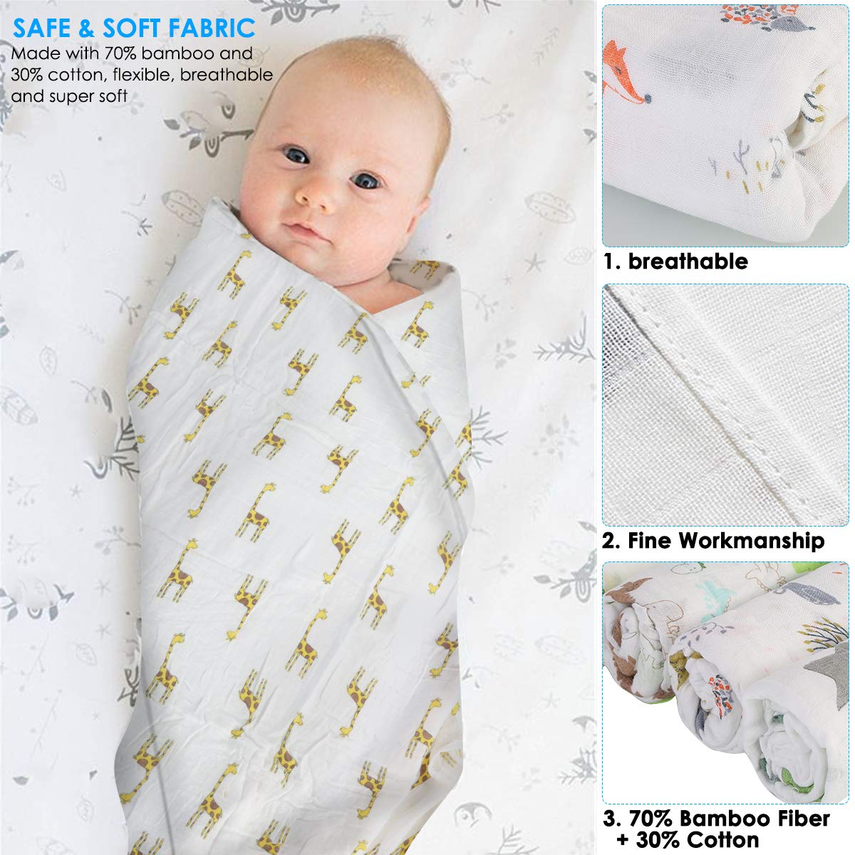 4 pz/Lotto Mussola Bambino Swaddle Coperte Neonato Ricezione Coperte Avvolgere per Ragazzi Ragazze 47 x 47 Pollici (#C)