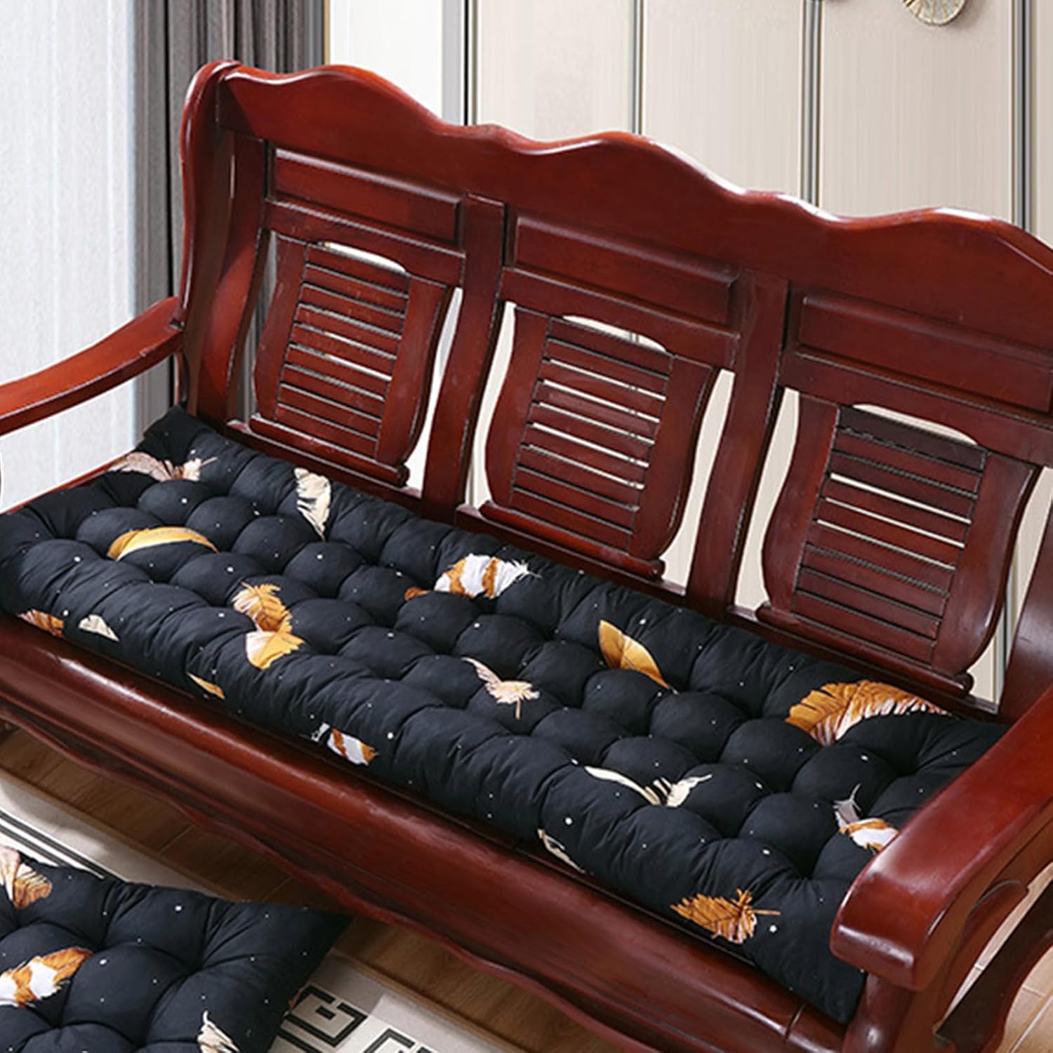 Garden Patio Padded Bench Cushion, 2 Seater Indoor Outdoor Furniture Padded Non-Slip Long Rocking Chair Cushions Thicken Long Quilted Seat Cushions, Washable, No Chair