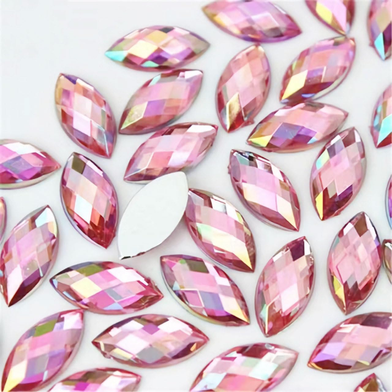 Photo 1 of 100 Pcs 15x7mm AB Colorful Jewels Gems Rhinestones for Crafts, Horse Eye Flatback Acrylic Gemstone for Halloween Party Decorations Clothing Wedding Dress DIY Crafting Accessories(11 Light Pink AB)