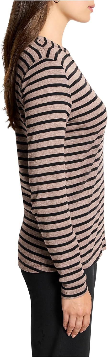 NIC+Zoe Womens Petite Striped Long Sleeve Henley Tee - Image 2