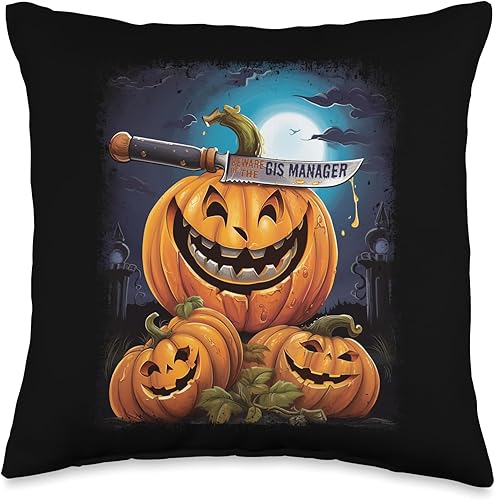 GIS Manager Funny Halloween Fun Pun Spooky Throw Pillow, 16x16, Multicolor