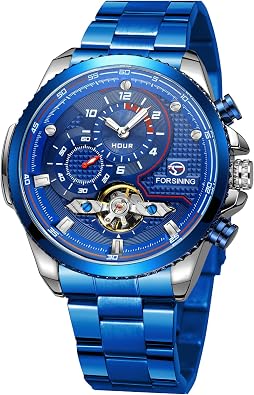 FORSINING Mens Automatic Watches Stainess Steel Waterproof Luminous Wristwatch Tourbillon Self Winding Mechanical Watch Independent Second Hand Dial Design
