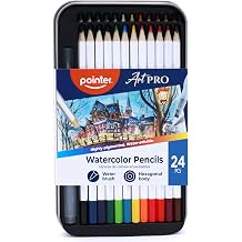 Pointer Art Pro Watercolor Pencils Set, 24 Watercolor Pencils with Refillable Water Brush & Metal Case | Drawing and Painting Art Set for Beginners & Hobby Artists |