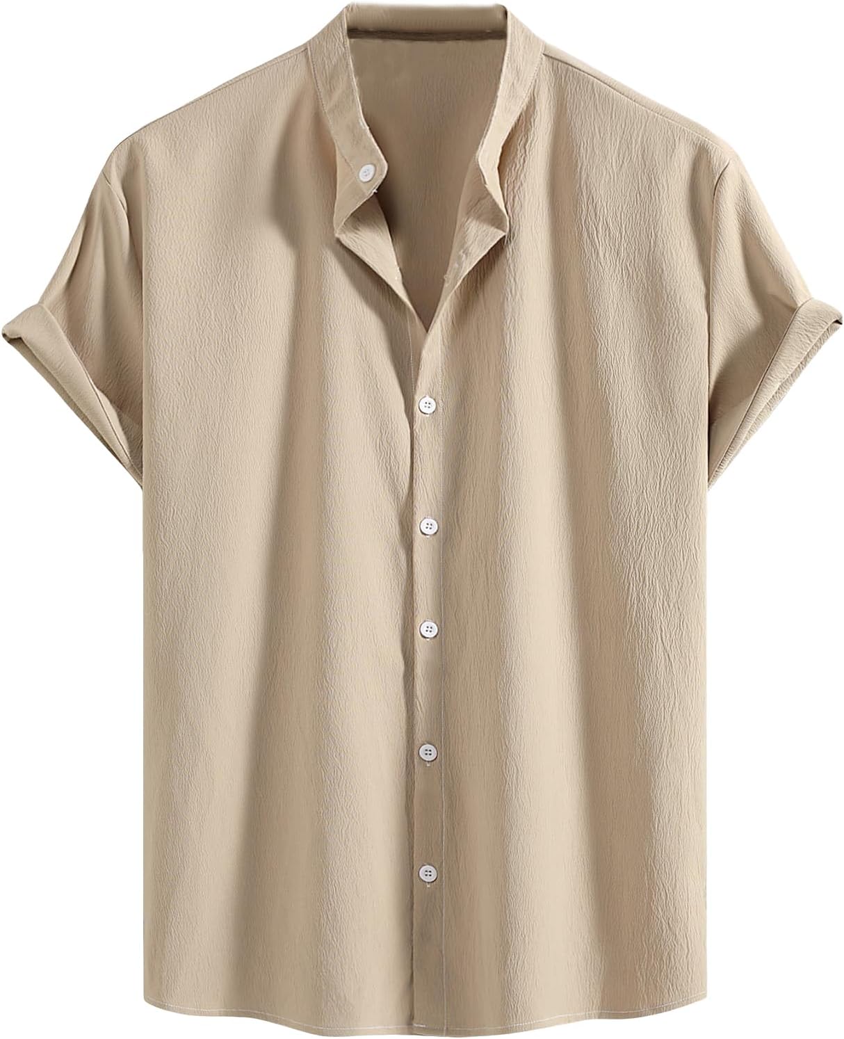 GORGLITTERMen's Button Up Collar Short Sleeve Beach Casual Solid Shirt