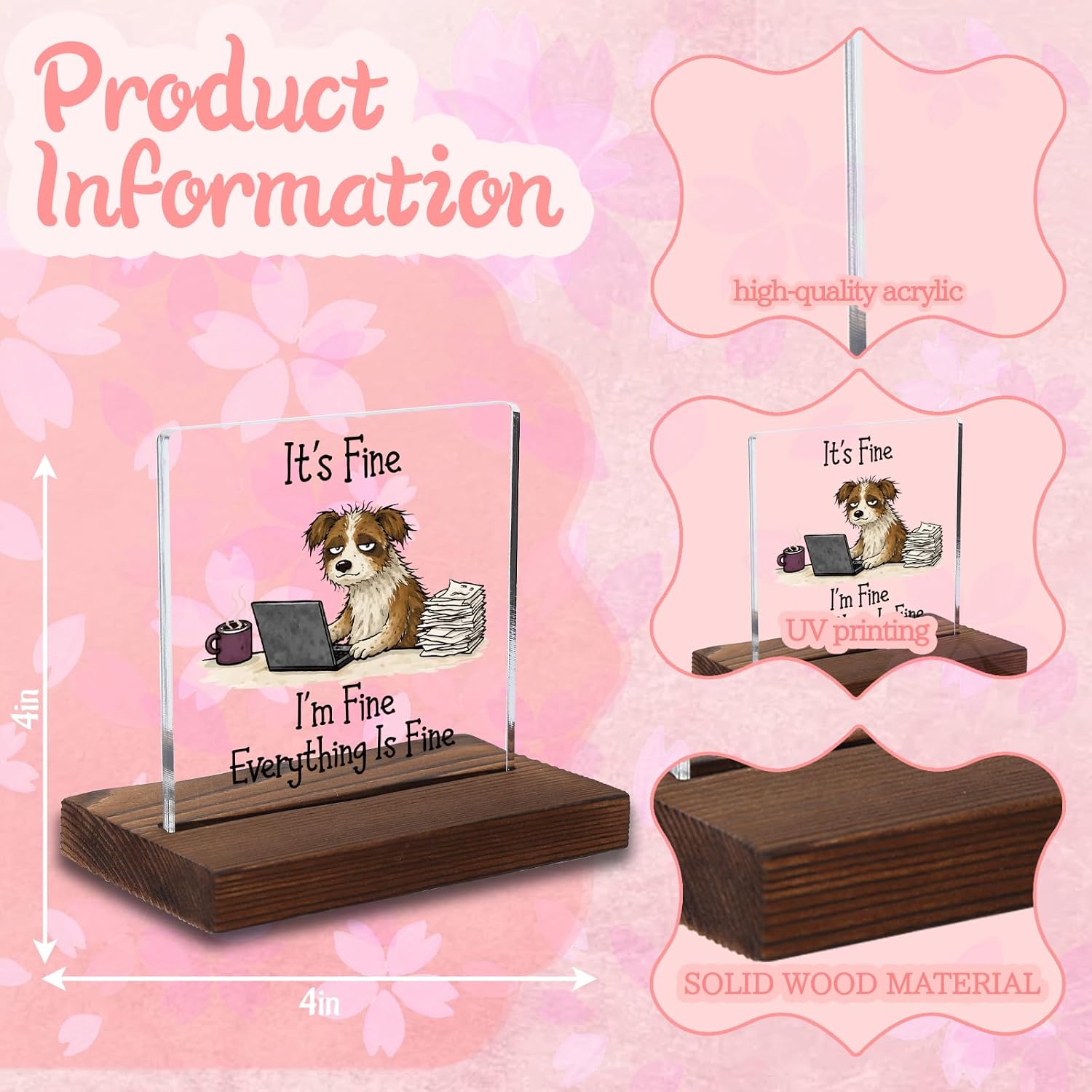 Funny Dog Acrylic Plaque Gift, Humorous Gift for Work Friend, Encouraging Desk Decor for Employee Manager, Transparent Acrylic Plaque with Wooden Stand, HSJ105 image 2