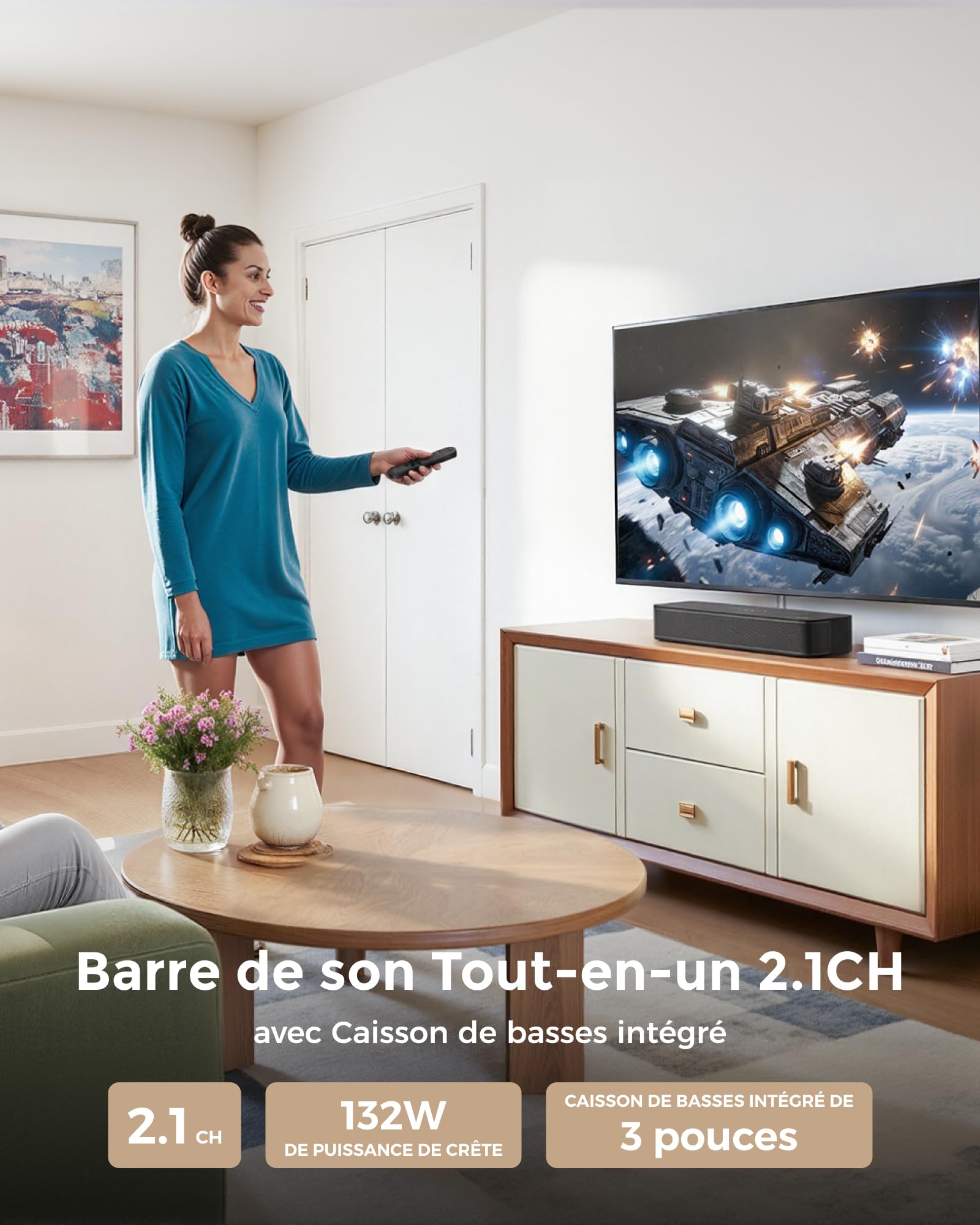ULTIMEA Poseidon M20 Pro Barre de Son TV 2.1ch, 132W, Caisson de Basses Intégré, BT 5.4, 16 Pouces