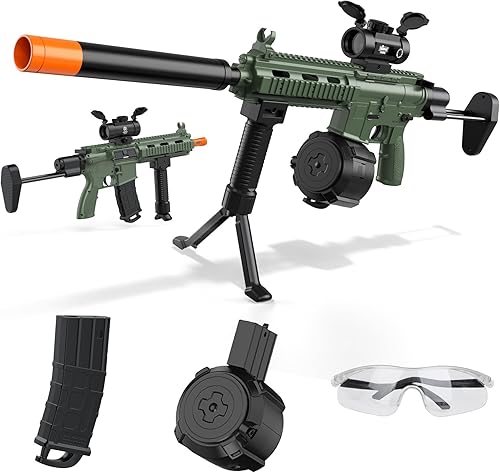 Lanzador de gel automático, lanzador eléctrico con gafas, divertidos juegos de disparos para mayores de 13 años, verde