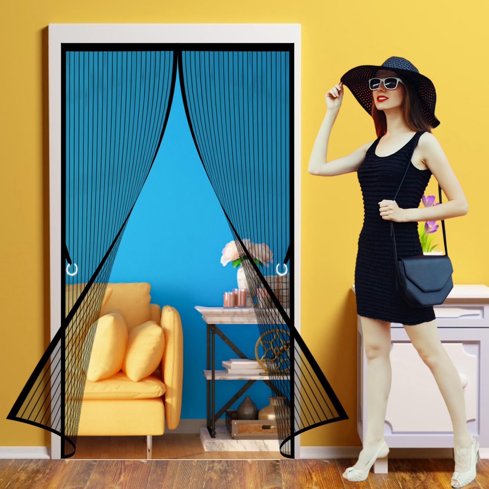 Porta Magnetica per Zanzariera 138 x 224 cm Facile da Montare Tenda Magnetica Zanzariera per Porte D'Ingresso, Finestra, Nero