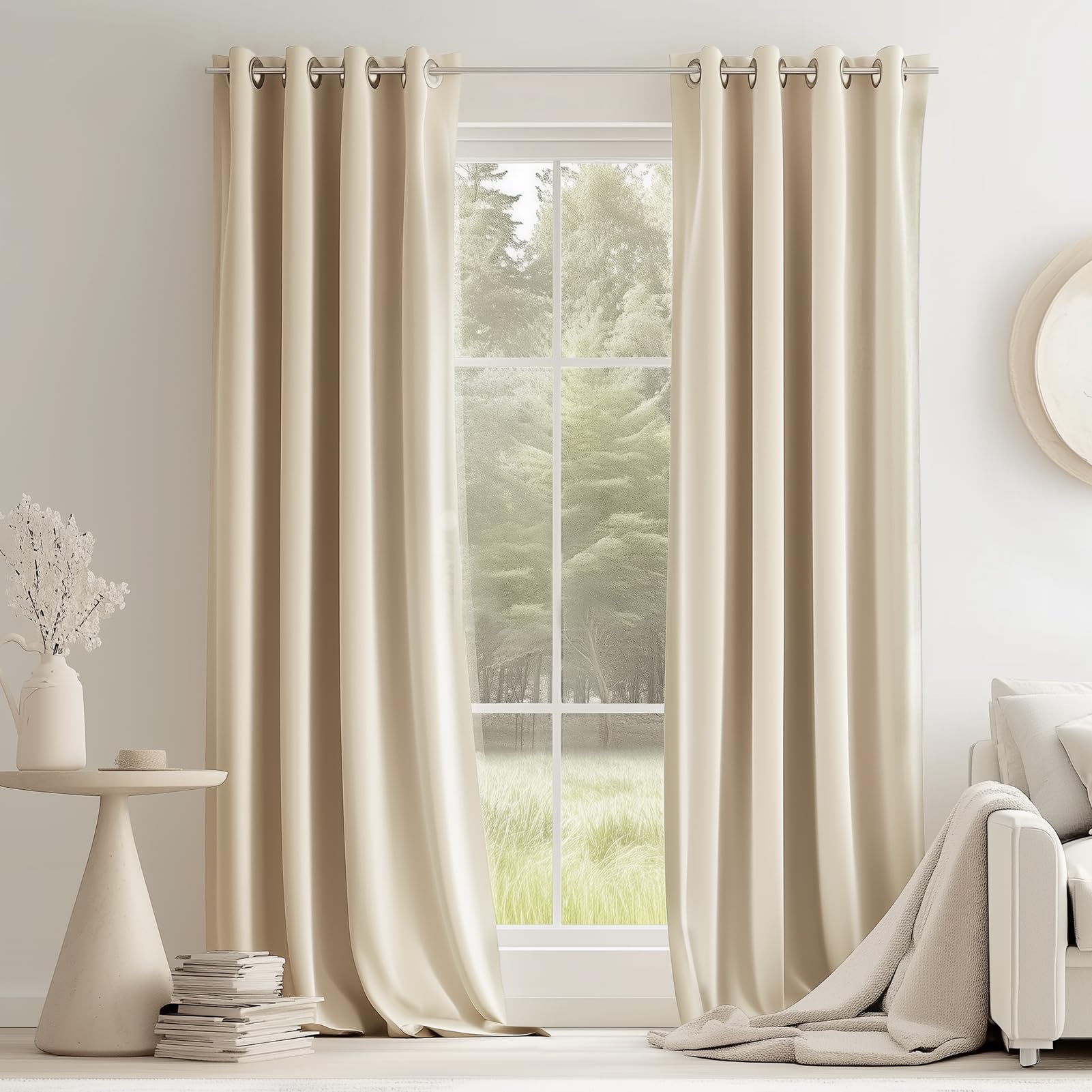 Topfinel 94 Inches Length Custom Ceiling Beige Cream Blackout Curtains,Soft Velvet Room Darkening Soundproof Curtains,Modern Decorative Thick Elegant