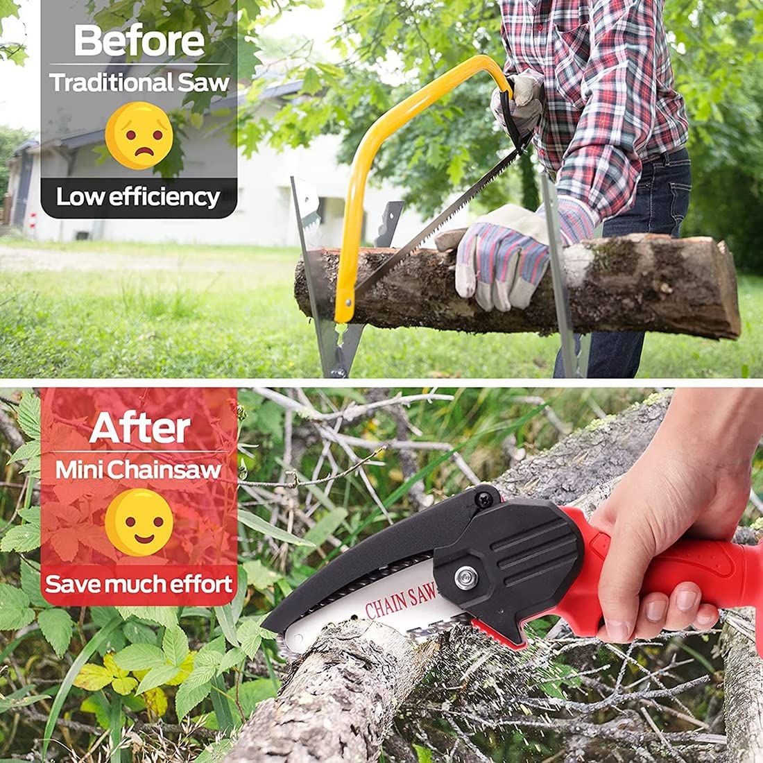 Mini motosierra Sierra eléctrica de 4 pulgadas Sierra de cadena inalámbrica pequeña recargable Sierra de mano Batería de litio de gran capacidad Hogar pequeño para podar Jardinería Rama de árbol