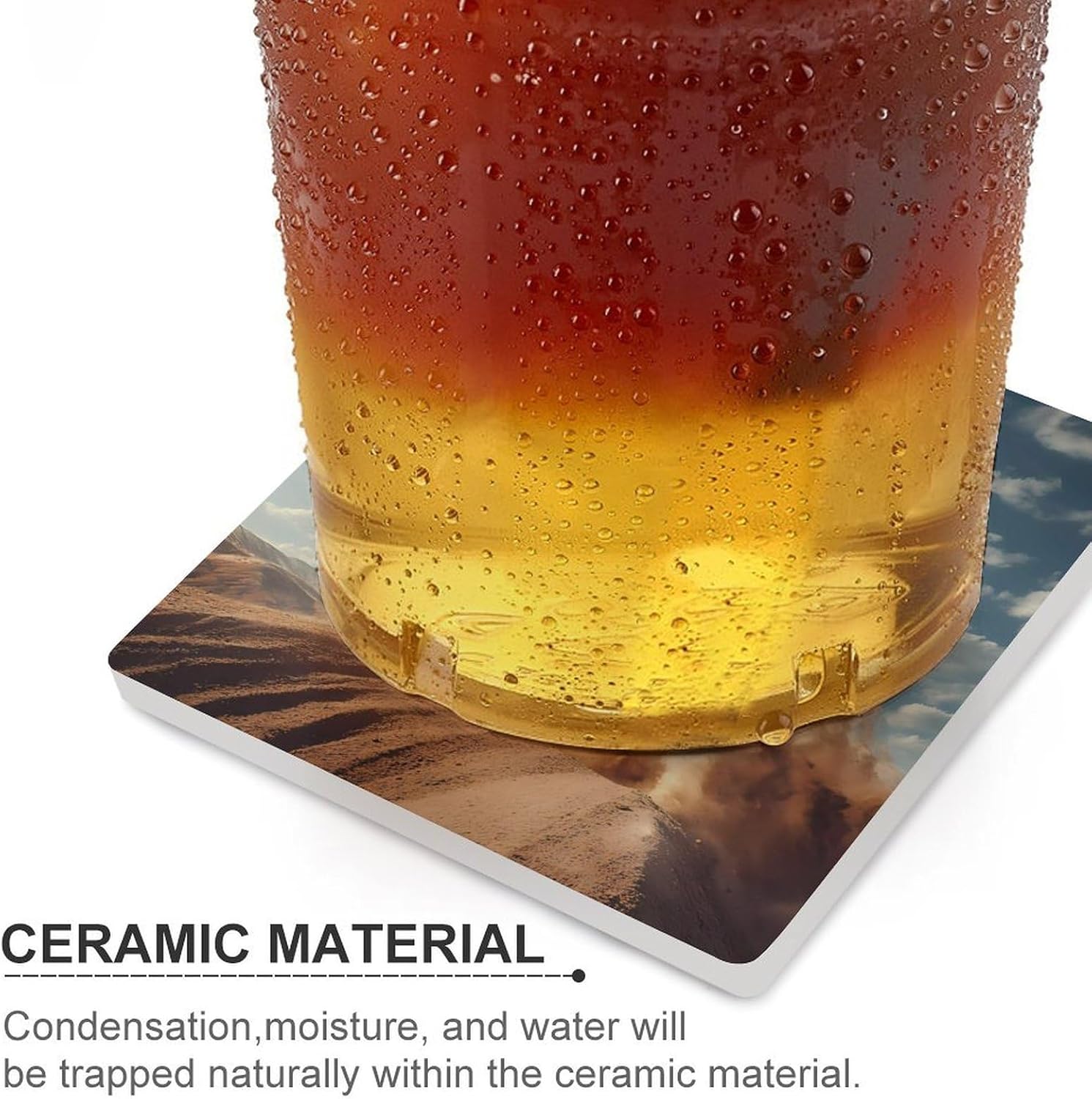 Three Wheeler Motocross Coasters for Drinks Square Ceramic Coasters Cup Mats with Cork Base