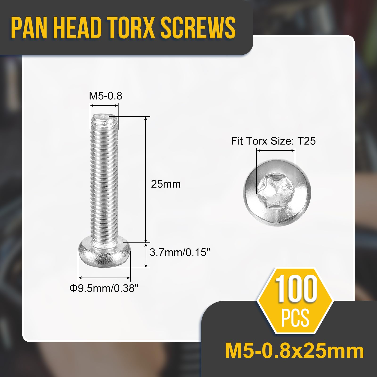 DTGN M5x25mm Pan Head Torx Security Screw, 100Pack, Good for Machinery - Image 2