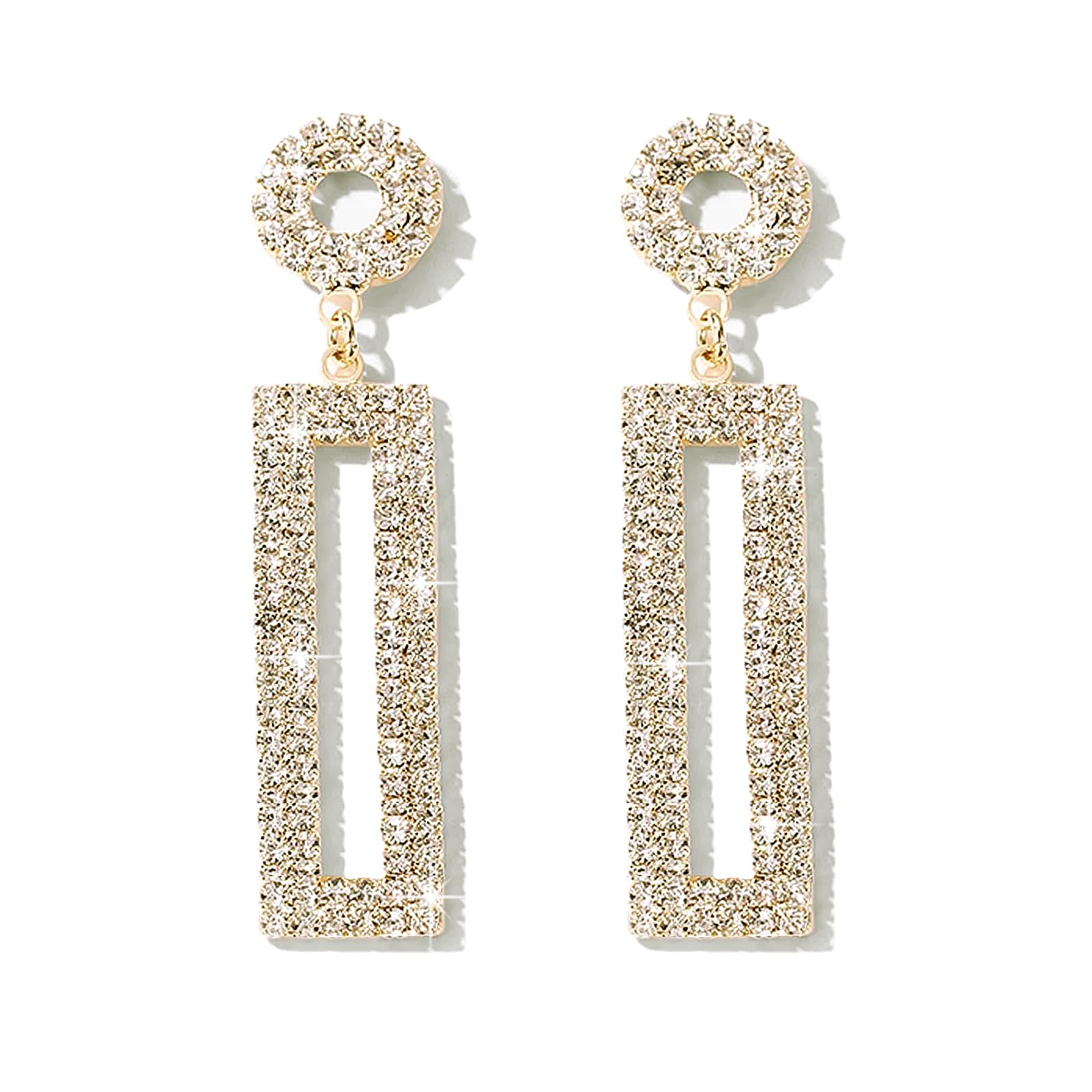 QJLE Geometric Rectangle Cubic Zirconia Rhinestone long Drop Dangle Earrings for women Hypoallergenic Pierced