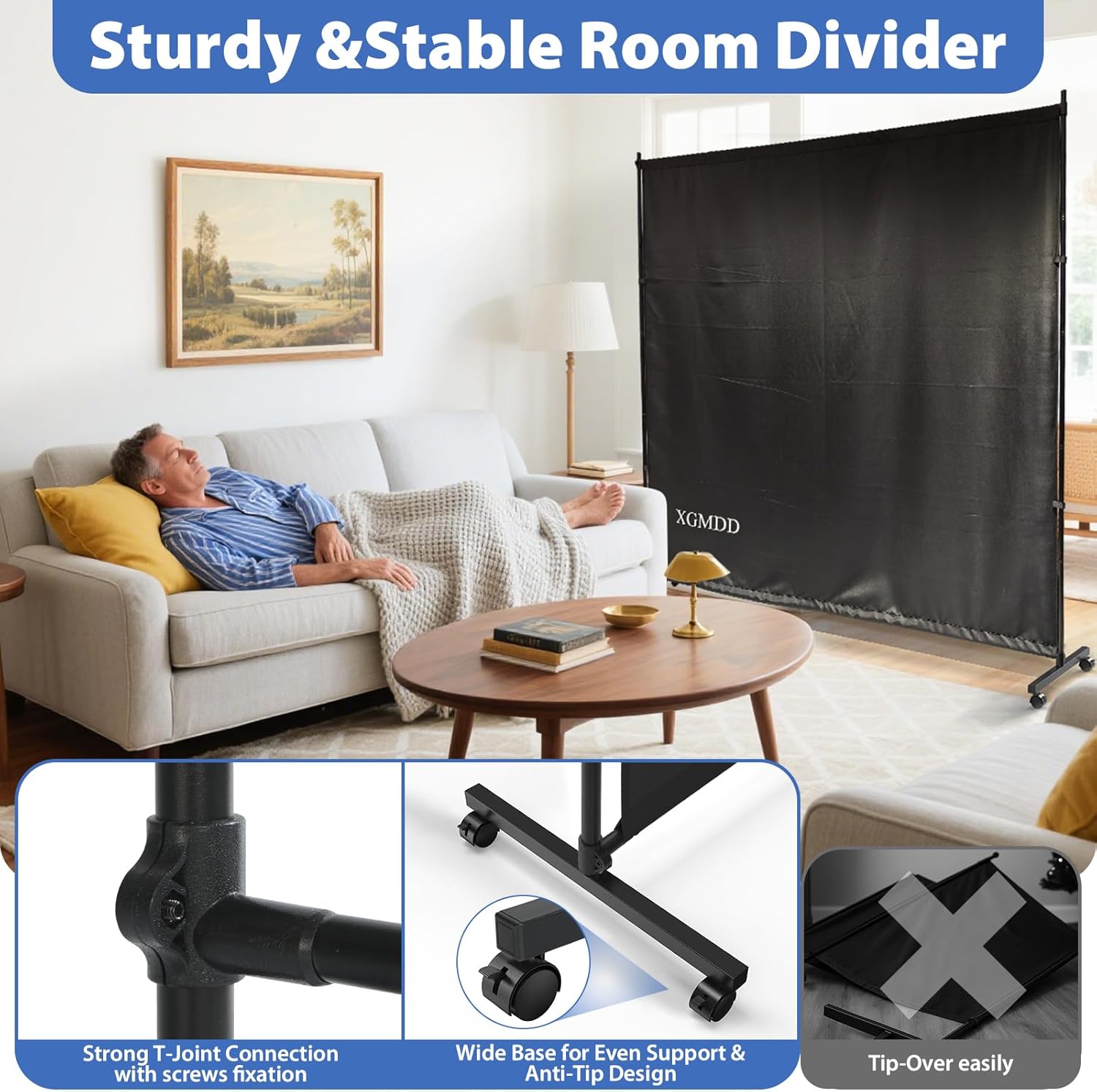 Room Divider, 73x75inch Large Single Panel Privacy Screen with Wheels,Thickened Fabric,Portable Partition Wall for Room Separation,Freestanding Room Separator for Indoor Office,Bedroom,Outdoor Patio