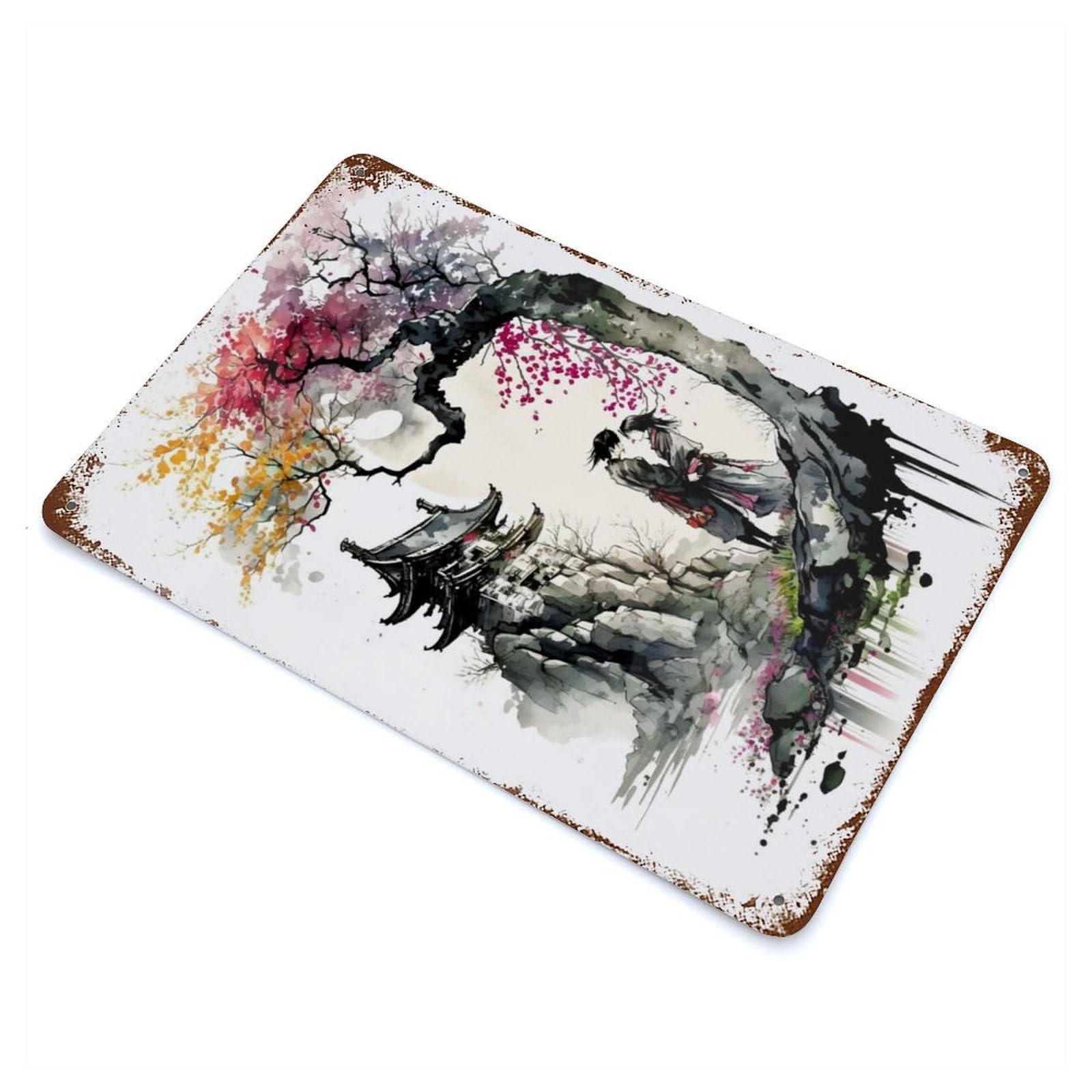 Cherry Blossoms 5 Rustic Tin Plaque 11.8"x7.9", Ideal for Shed, Workshop And Garage Wall Decor