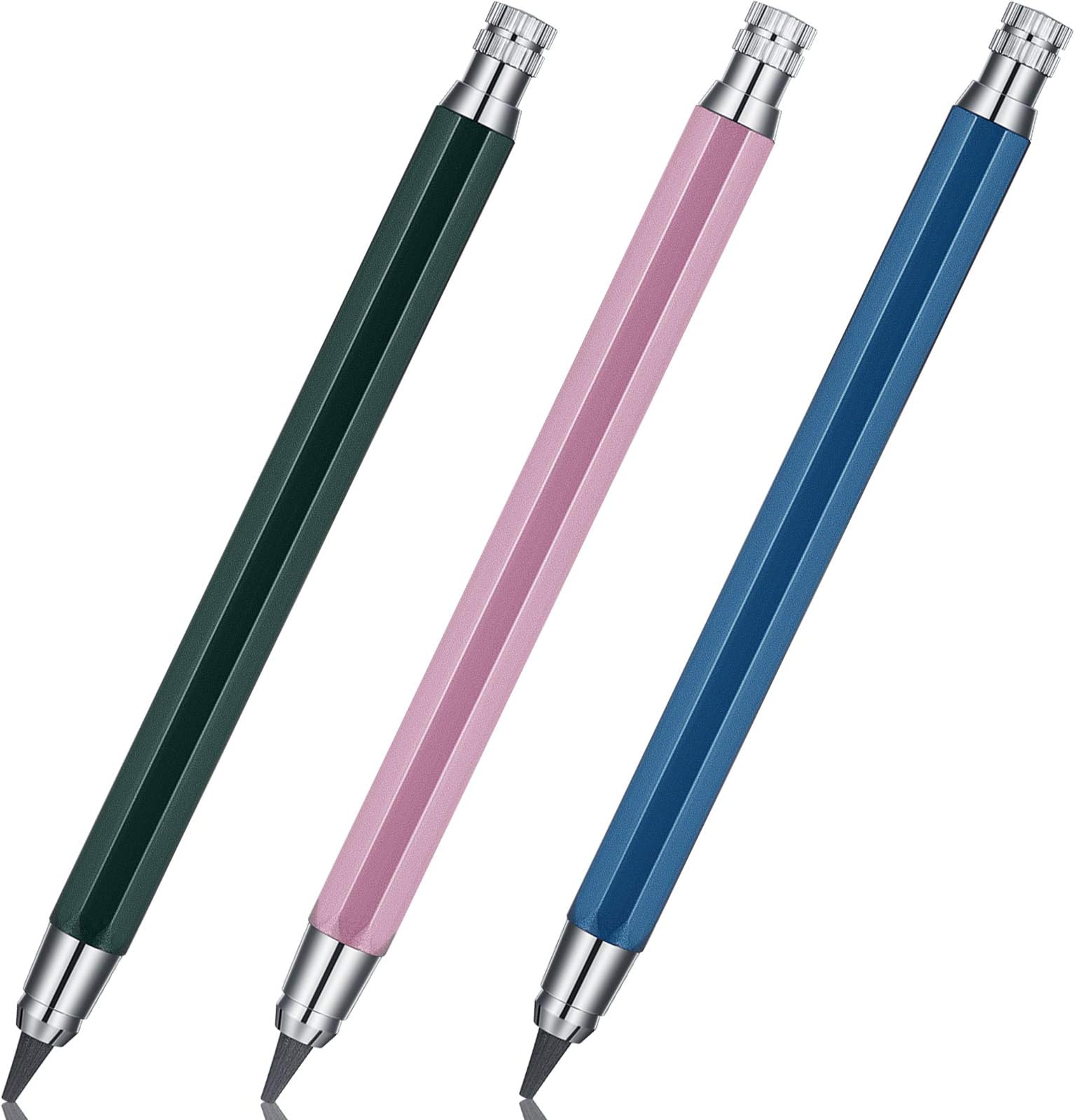 3 Pcs 5.6 mm Lead Holder Mechanical Pencils Sketch up Automatic Clutch Graphite Pencil with Built-in Sharpener Lead Pencil For Construction, Draft Drawing, Crafting, Art Sketching(Pink, Green, Blue)