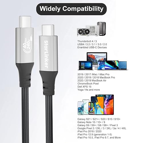 Miniatura 5 de Cable USB4 de 240 W de 3.3 pies certificado USB-IF, carga PD, soporta sincronización de datos de 40 Gbps y 8K5K 60 HZ, compatible con Thunderbolt