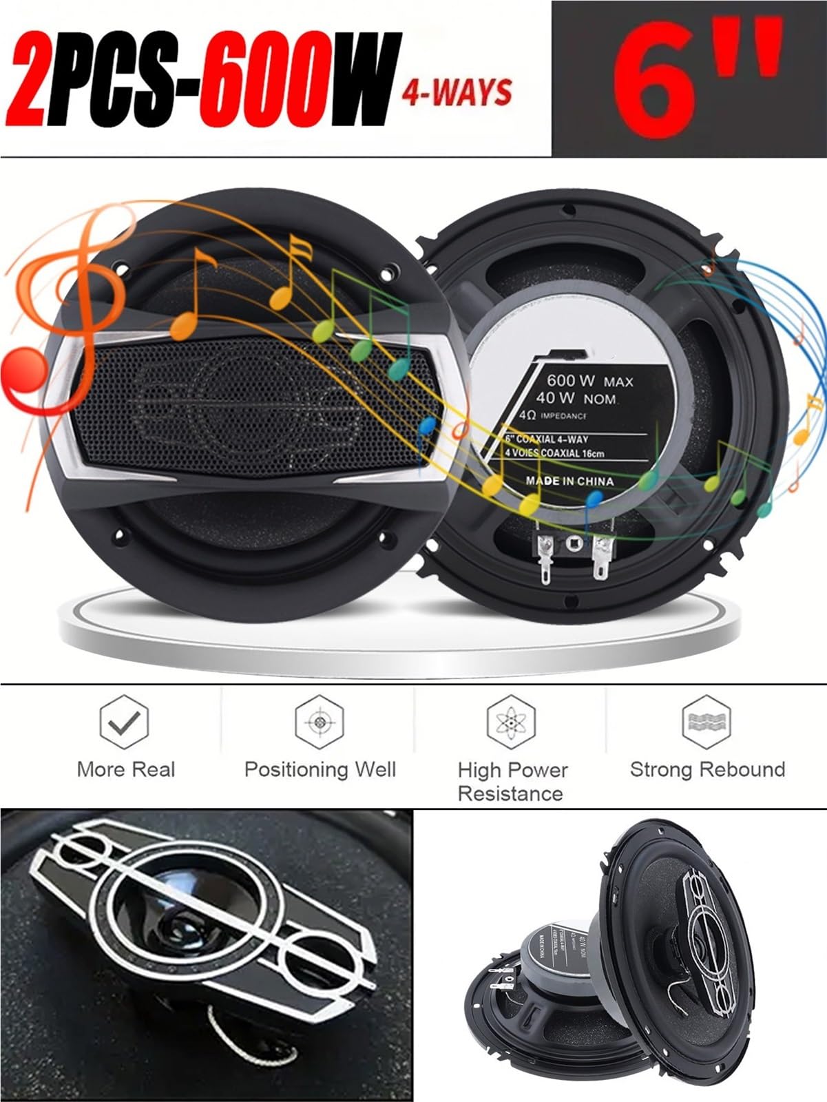 2 szt. 6 cali (2 x 600 W) 1200 W 4-drożny samochodowy system Hi-Fi współosiowy dźwięk w drzwiach pełny zakres uniwersalne głośniki stereo samochodowe Car Audios Głośnik Samochodowy