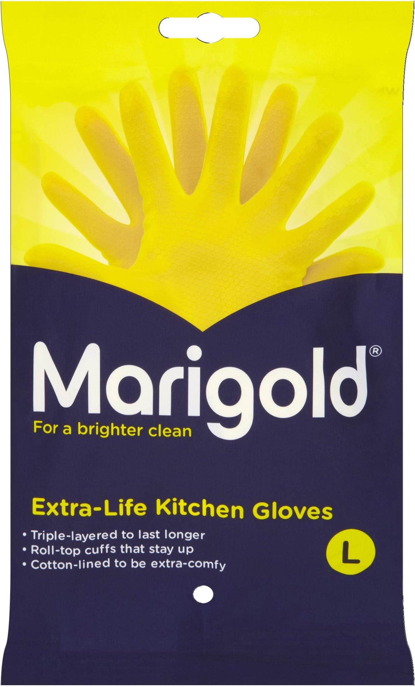 Marigold Unisex El Gloves-large-1 Pair Marigold Extra Life Kitchen Gloves Large, Yellow, L (Pack of 1) (Packaging may vary)