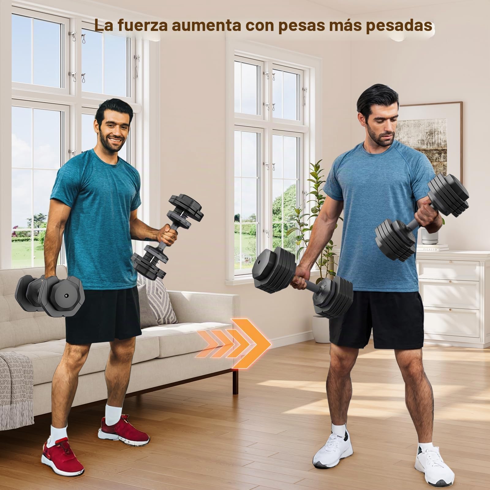 Mancuernas Ajustables, 11 kg/24,5 kg Pesas y Mancuernas Ajuste Rápido de 2 a 11 kg/6,5 a 24,5kg, Ahorran Espacio, Ideal para Entrenamiento en Casa o Gimnasio