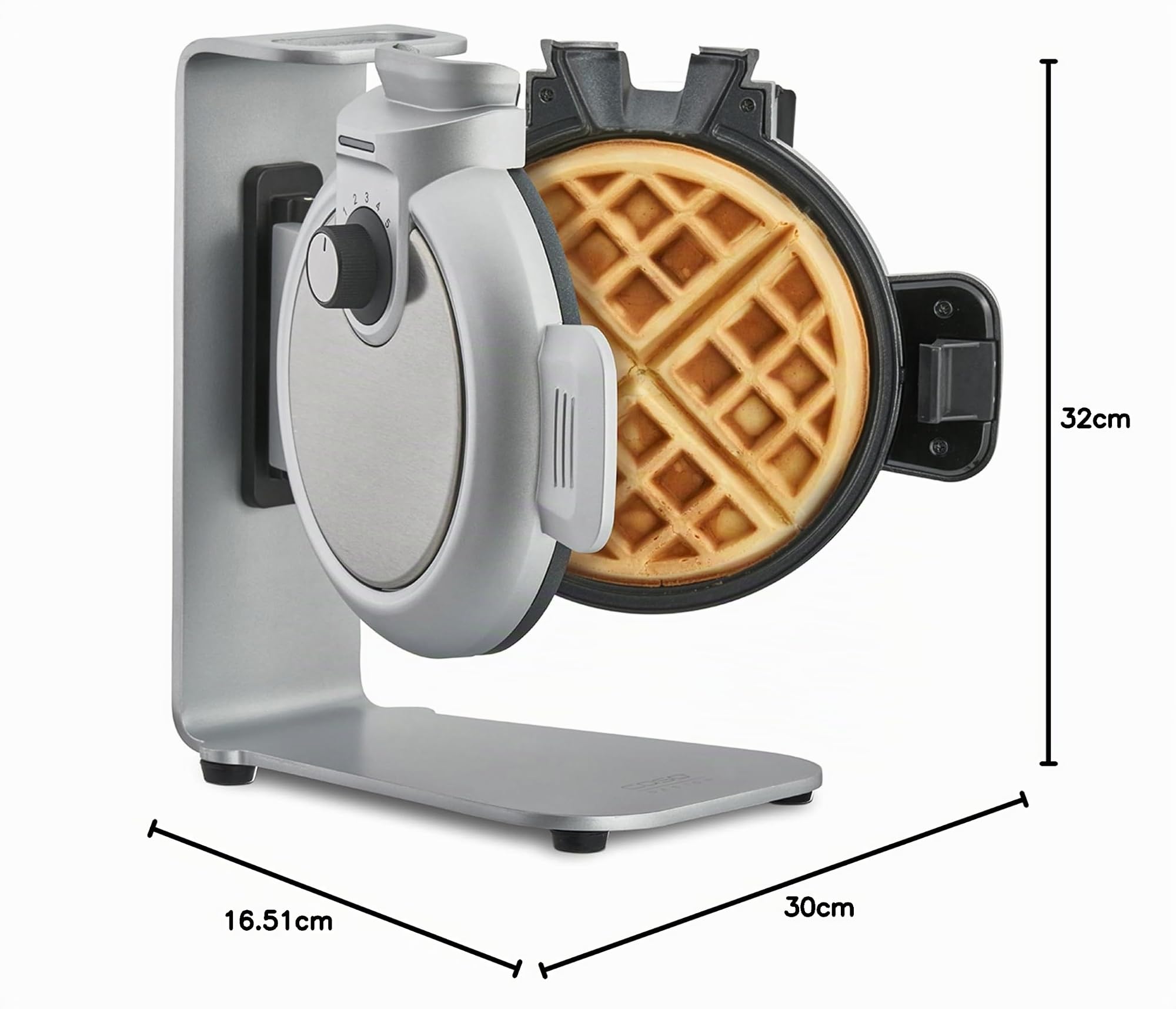 CASO WaffleUp, piastra verticale per waffle belga, per waffle belghe perfette, 5 livelli di doratura selezionabili, rivestimento antiaderente a 2 strati, nessun impasto in eccesso, acciaio