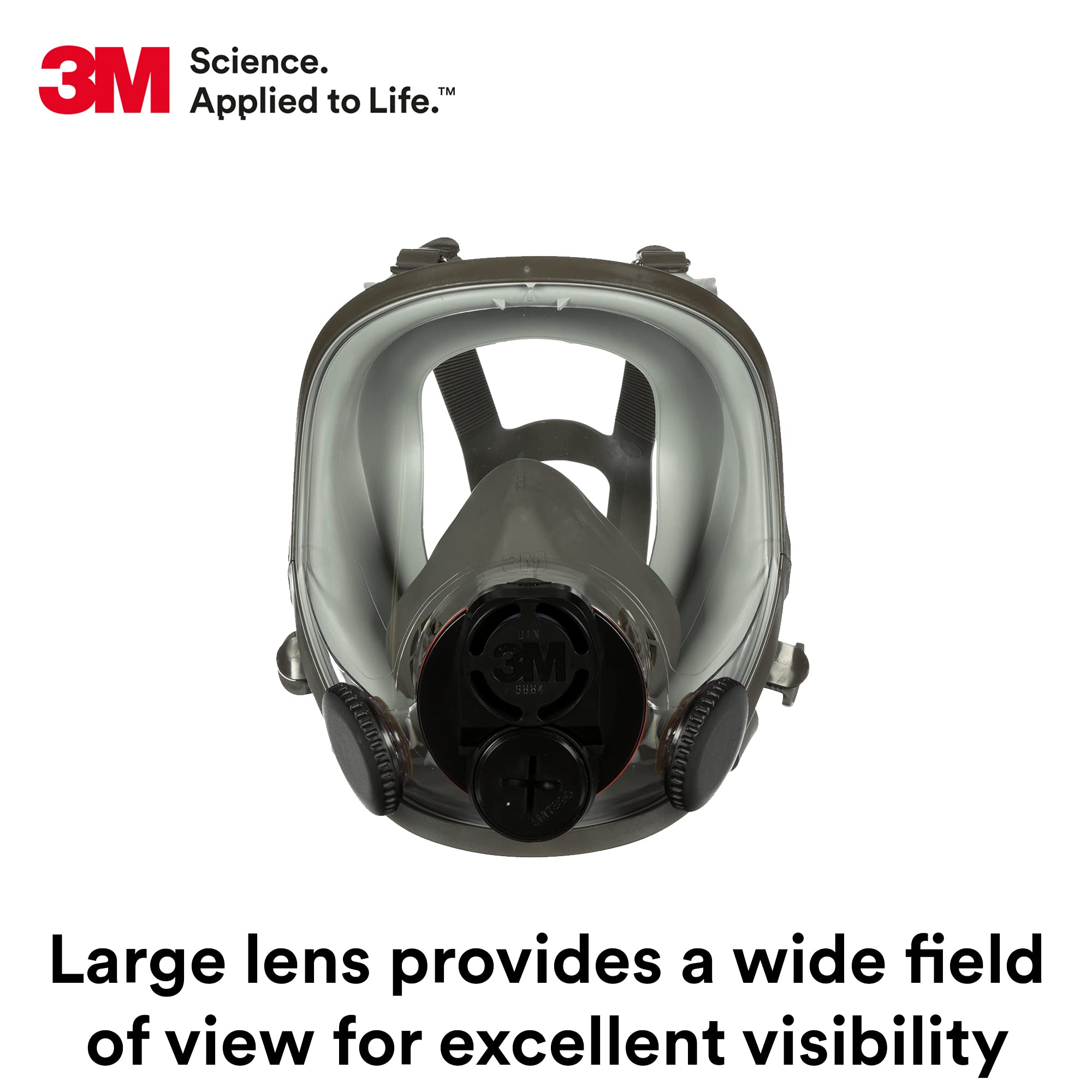 3M Full Facepiece Reusable Respirator 6700DIN, NIOSH, Respiratory Protection, Large Lens, ANSI, Lightweight, Silicone Faceseal, Cool Flow Valve, Easy Clean, Bayonet Connections, Cleaning, Sanding, S