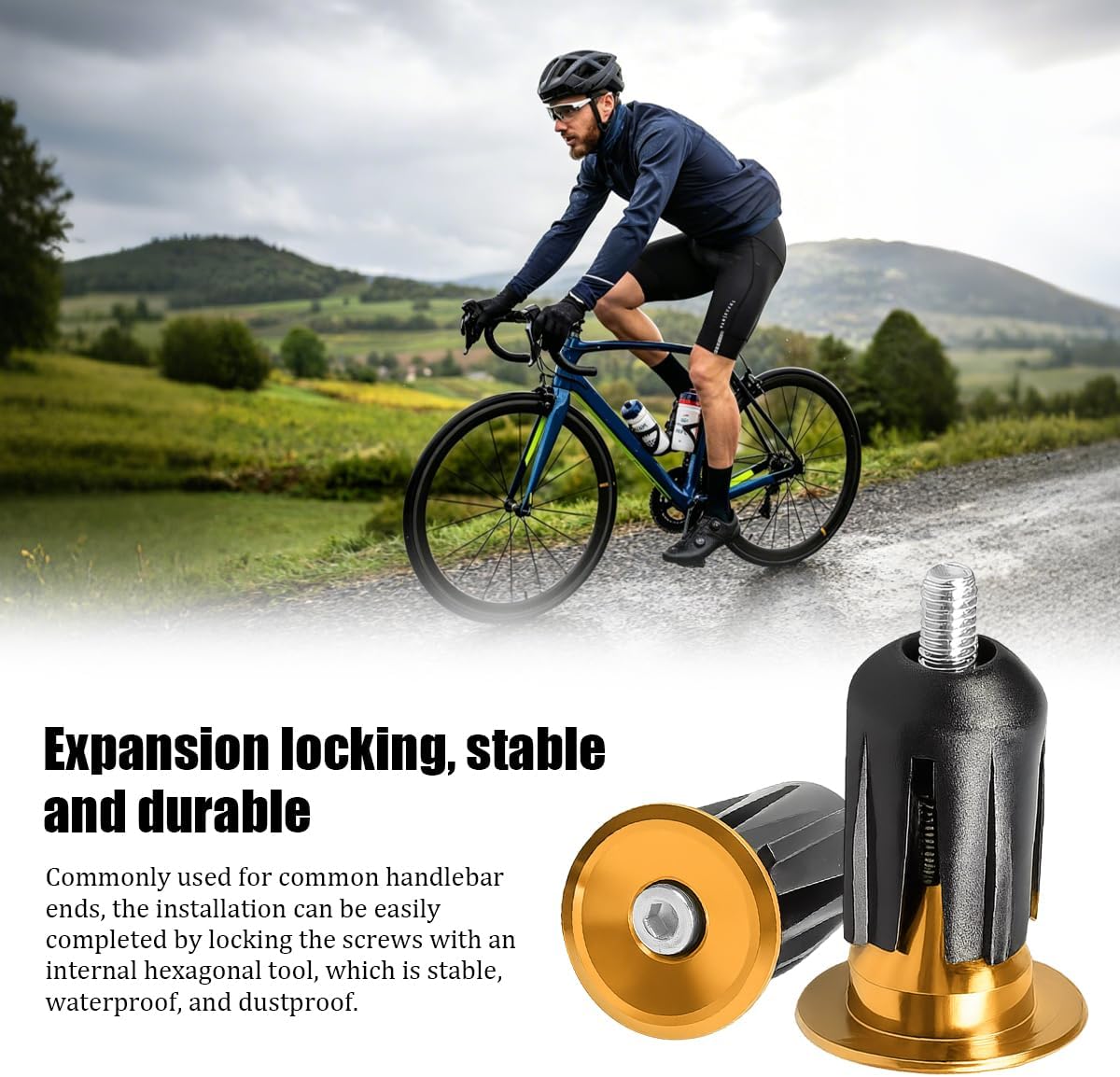 2 Pack Aluminum Bike Handlebar End Plugs, Gold image 4