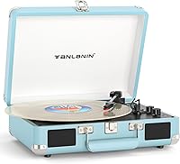 Vista 11 de Tocadiscos de Vinilo Bluetooth con Altavoces Integrados, Transmisión por Correa de 3 Velocidades, Reproducción y Grabación USB, Regalo Retro