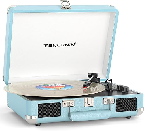 Miniatura 11 de Tocadiscos de Vinilo Bluetooth con Altavoces Integrados, Transmisión por Correa de 3 Velocidades, Reproducción y Grabación USB, Regalo Retro