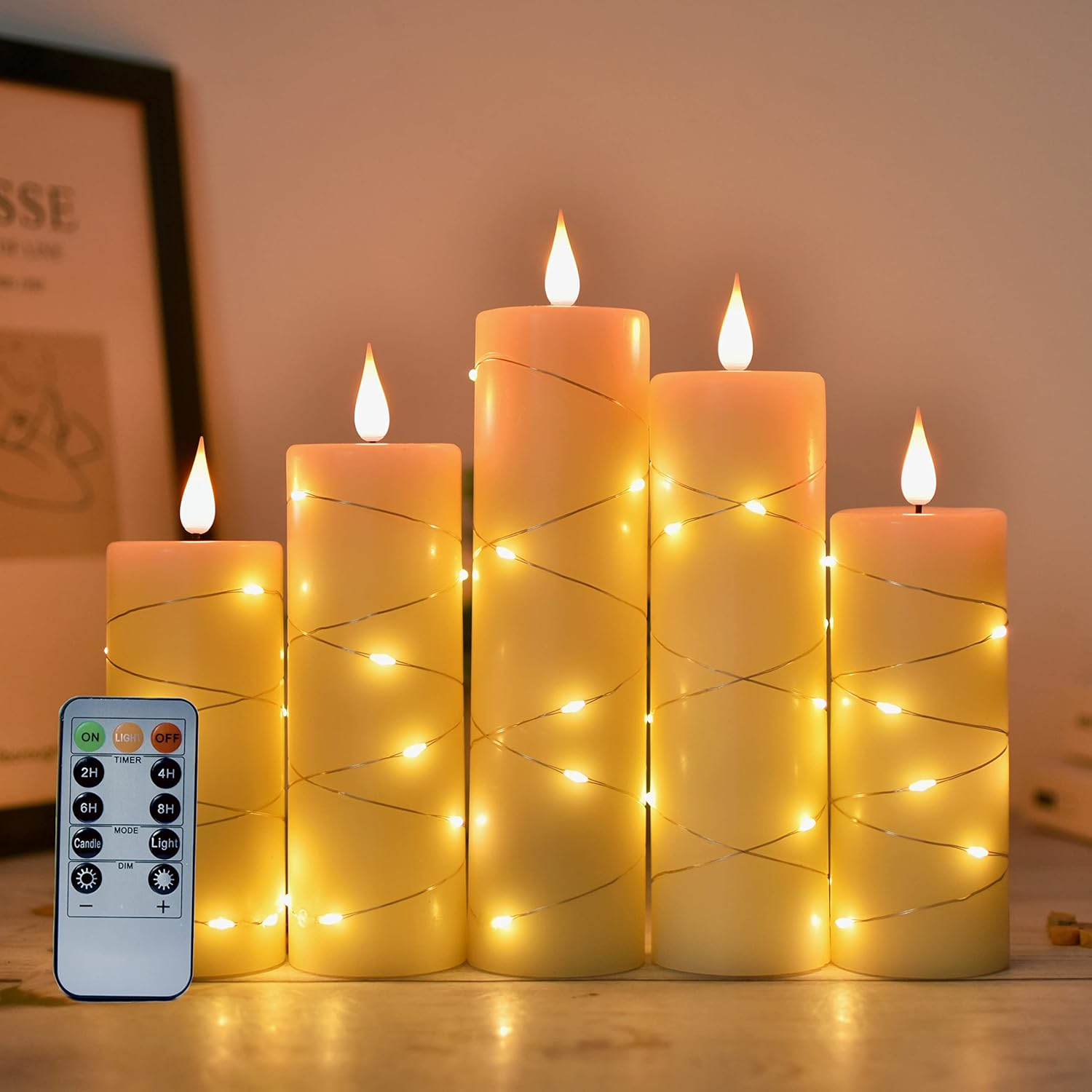 Niceme 5PCS Flickering Flameless Candles with Embedded