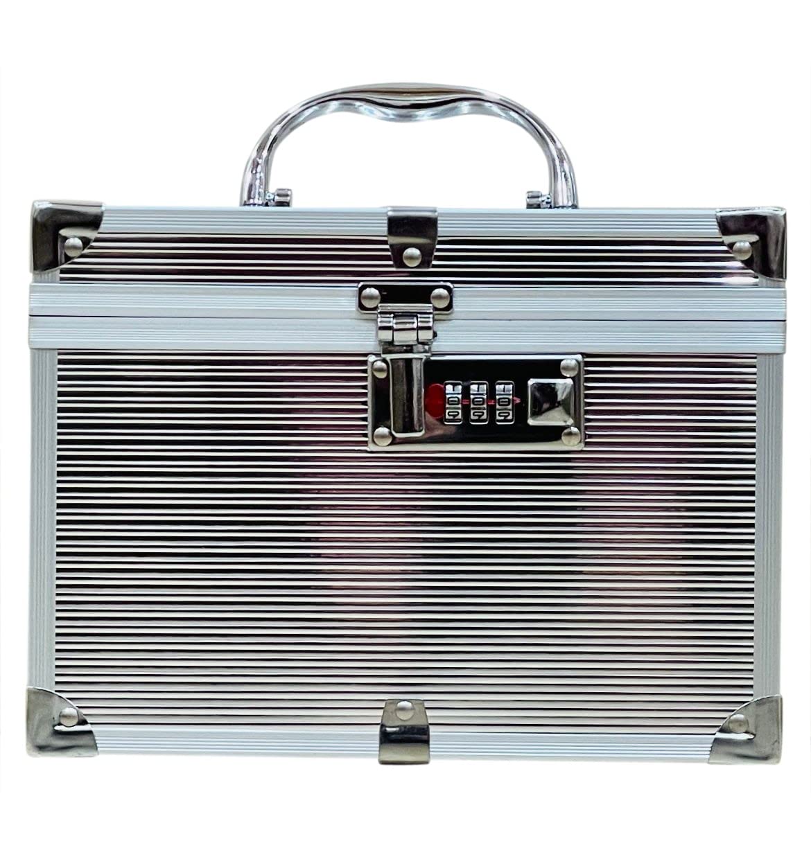 Adson Professional Beauty Makeup Cosmetic Vanity Case/Box with Mirror (Silver) - Image 2 thumbnail
