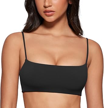 INGIA Womens Square Neck Sports Bra Spaghetti Strap Padded Cami Yoga Wireless Square Back Workout Bra Crop Top