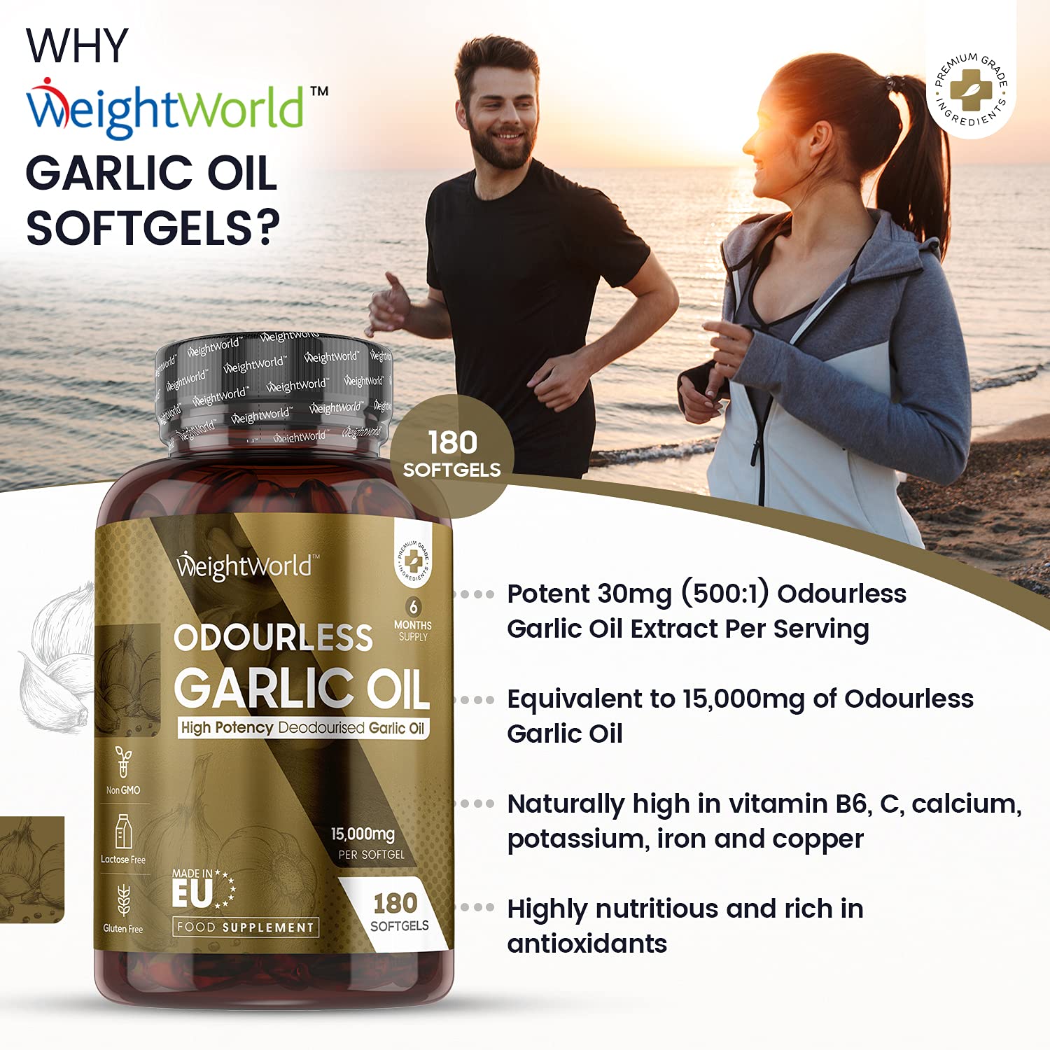Odourless Garlic Capsules 30,000mg 180 Softgels (Up to 2 Softgels A